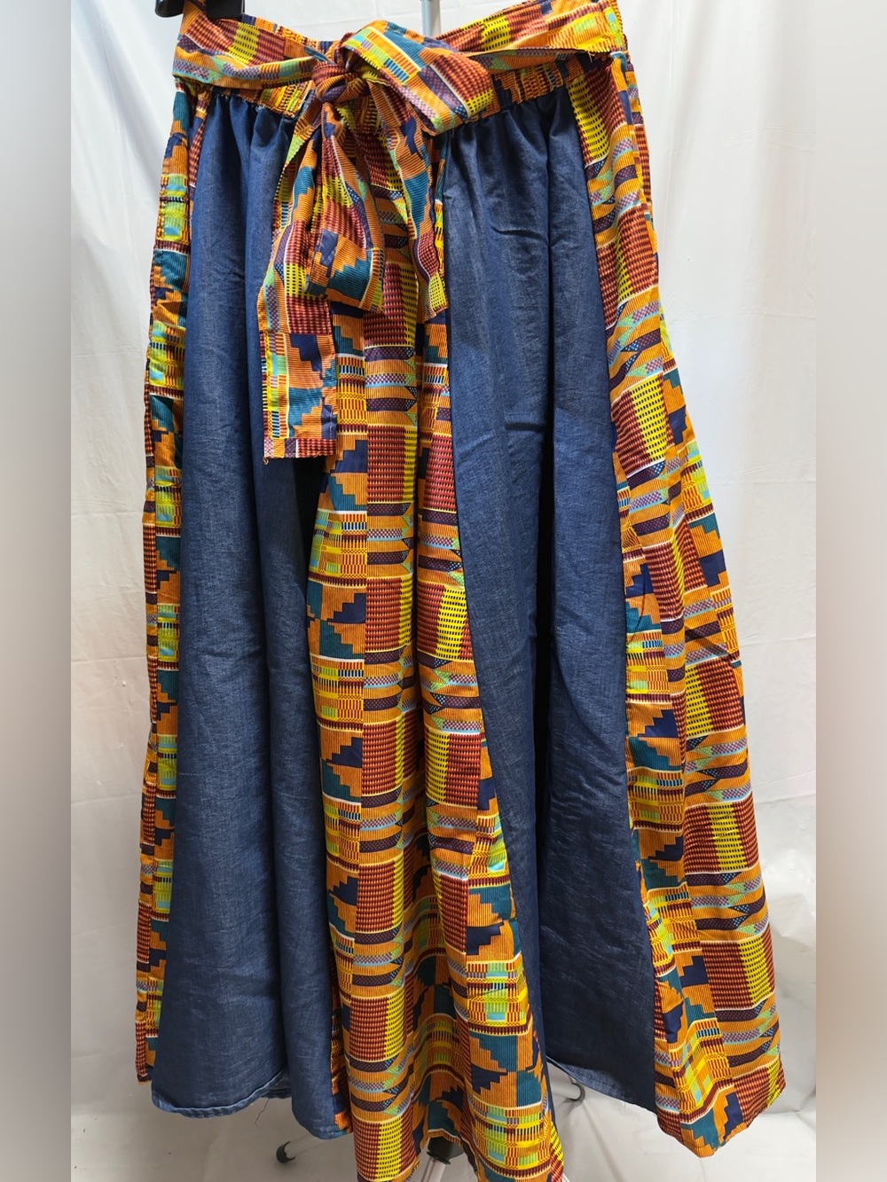 Lapogee 2X African Print Patchwork Maxi Skirt Boho Tie Waist